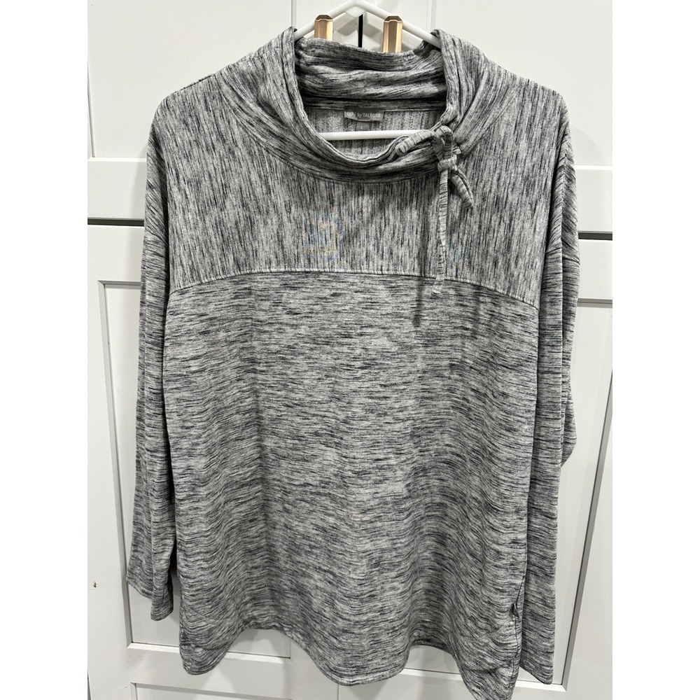 T by Talbots Cowl Neck Pullover Top Heathered Gray Long Sleeve Comfy L